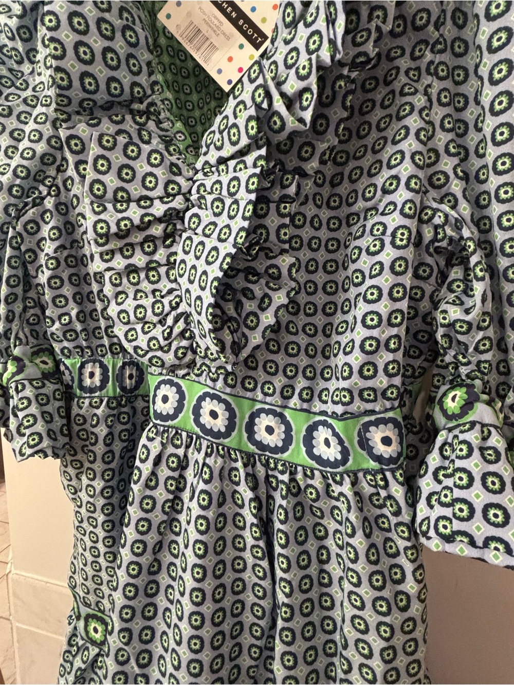 Gretchen Scott Designs Light Blue and Green Printed Ruffle Dress - Picture 8 of 11